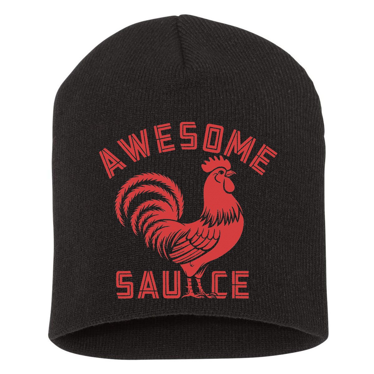 Awesome Sauce With Picture Of Rooster Funny Retro Short Acrylic Beanie