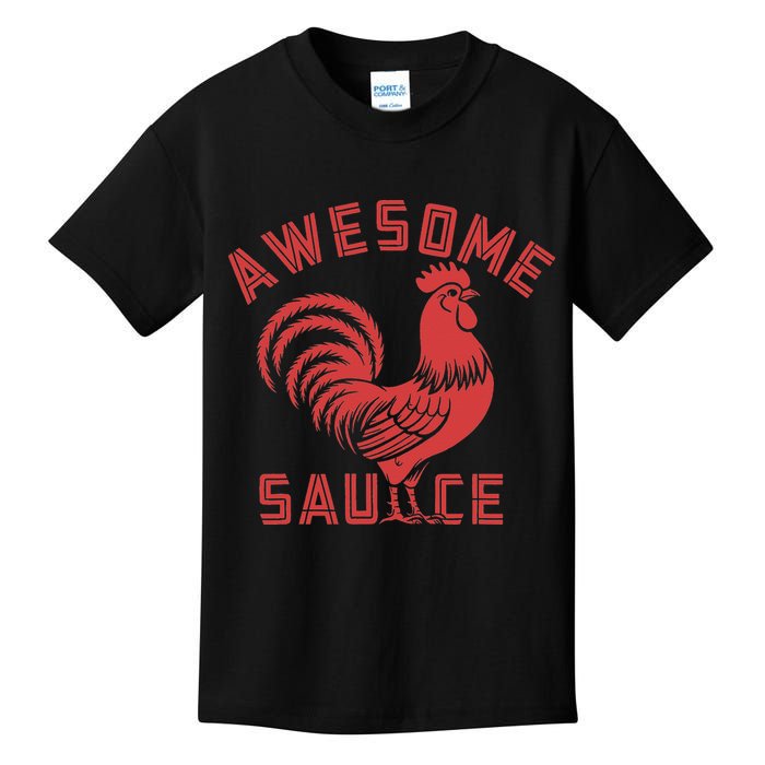 Awesome Sauce With Picture Of Rooster Funny Retro Kids T-Shirt