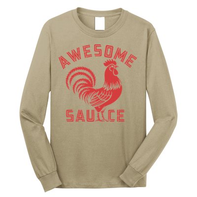 Awesome Sauce With Picture Of Rooster Funny Retro Long Sleeve Shirt