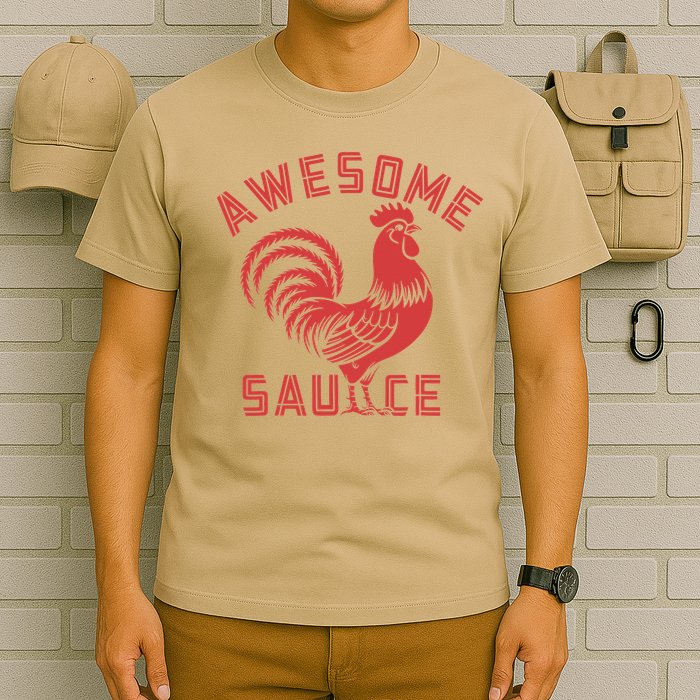 Awesome Sauce With Picture Of Rooster Funny Retro T-Shirt