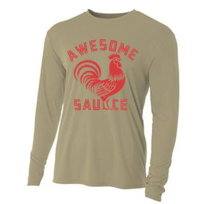 Awesome Sauce With Picture Of Rooster Funny Retro Cooling Performance Long Sleeve Crew