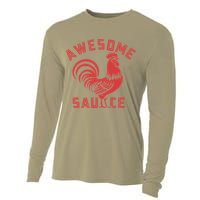Awesome Sauce With Picture Of Rooster Funny Retro Cooling Performance Long Sleeve Crew