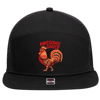 Awesome Sauce With Picture Of Rooster 7 Panel Mesh Trucker Snapback Hat