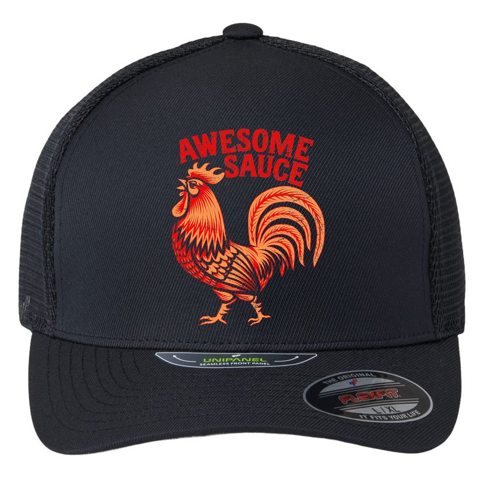 Awesome Sauce With Picture Of Rooster Flexfit Unipanel Trucker Cap