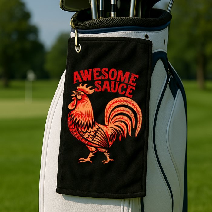 Awesome Sauce With Picture Of Rooster Golf Towel