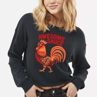 Awesome Sauce With Picture Of Rooster Cropped Pullover Crew