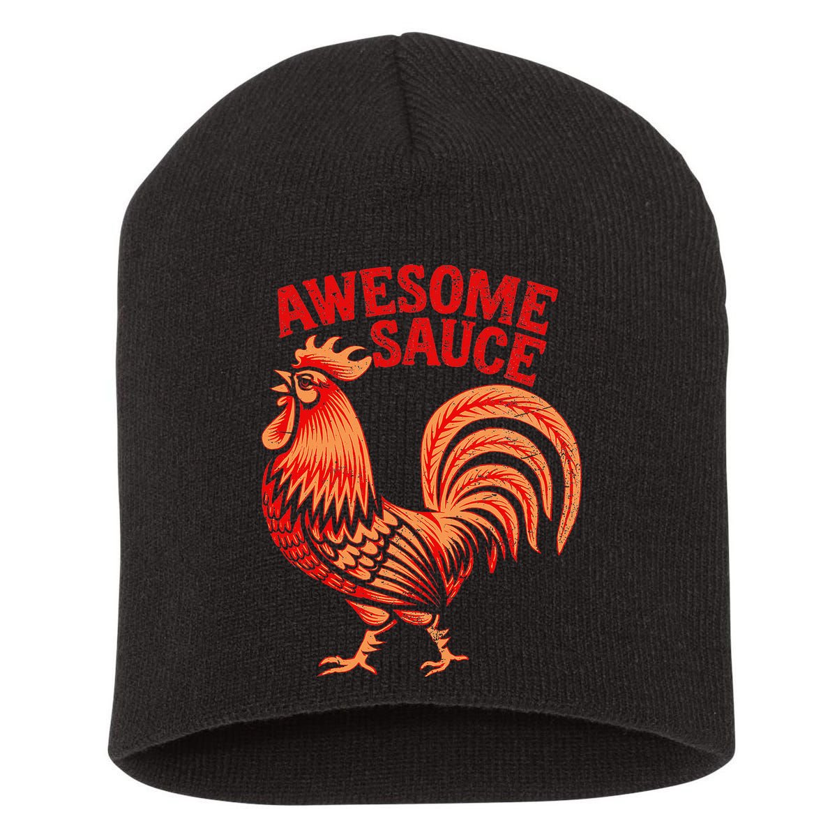 Awesome Sauce With Picture Of Rooster Short Acrylic Beanie