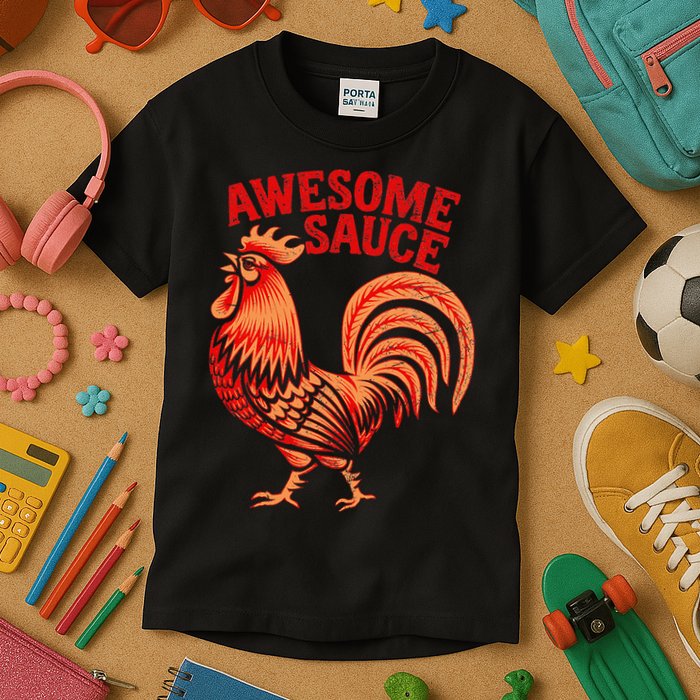 Awesome Sauce With Picture Of Rooster Kids T-Shirt