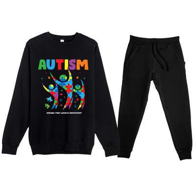 Autism Seeing World Different Autistic Autism Awareness Gift Premium Crewneck Sweatsuit Set