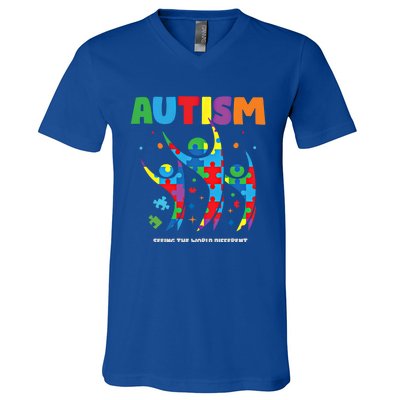 Autism Seeing World Different Autistic Autism Awareness Gift V-Neck T-Shirt