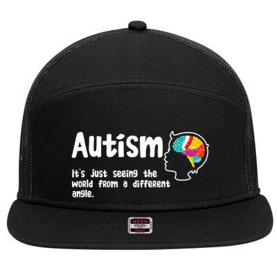 Autism Seeing World From Different Angle Autistic Awareness Gift 7 Panel Mesh Trucker Snapback Hat