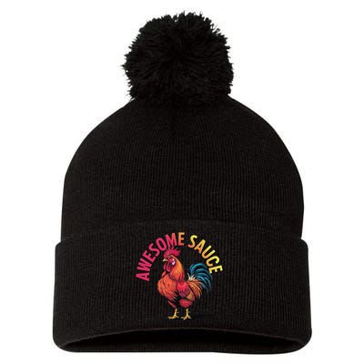 Awesome Sauce With Picture Of Rooster Vintage Funny Pom Pom 12in Knit Beanie