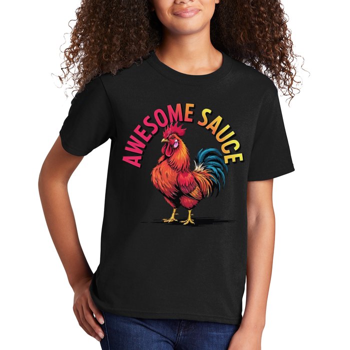 Awesome Sauce With Picture Of Rooster Vintage Funny Kids T-Shirt