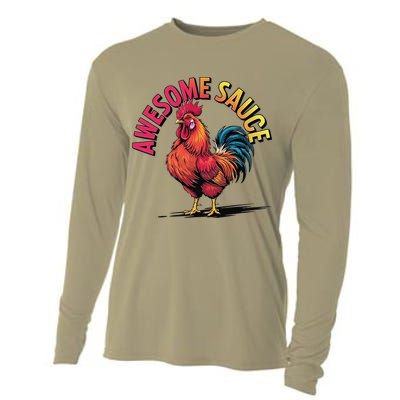 Awesome Sauce With Picture Of Rooster Vintage Funny Cooling Performance Long Sleeve Crew