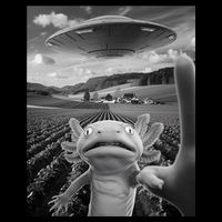 Axolotl Selfie With Alien UFO Funny Axolotl Gifts For Women Stripe Pom Pom Beanie