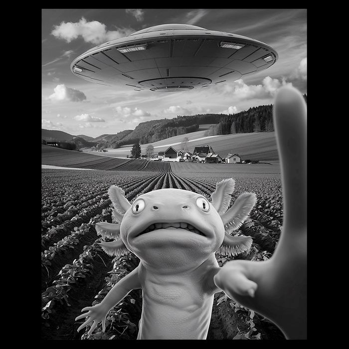 Axolotl Selfie With Alien UFO Funny Axolotl Gifts For Women Apron