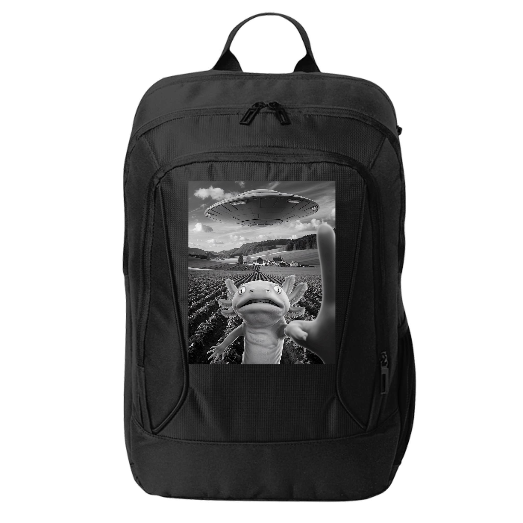 Axolotl Selfie With Alien UFO Funny Axolotl Gifts For Women City Backpack