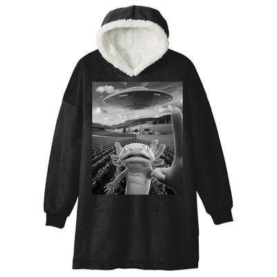 Axolotl Selfie With Alien UFO Funny Axolotl Gifts For Women Hooded Wearable Blanket