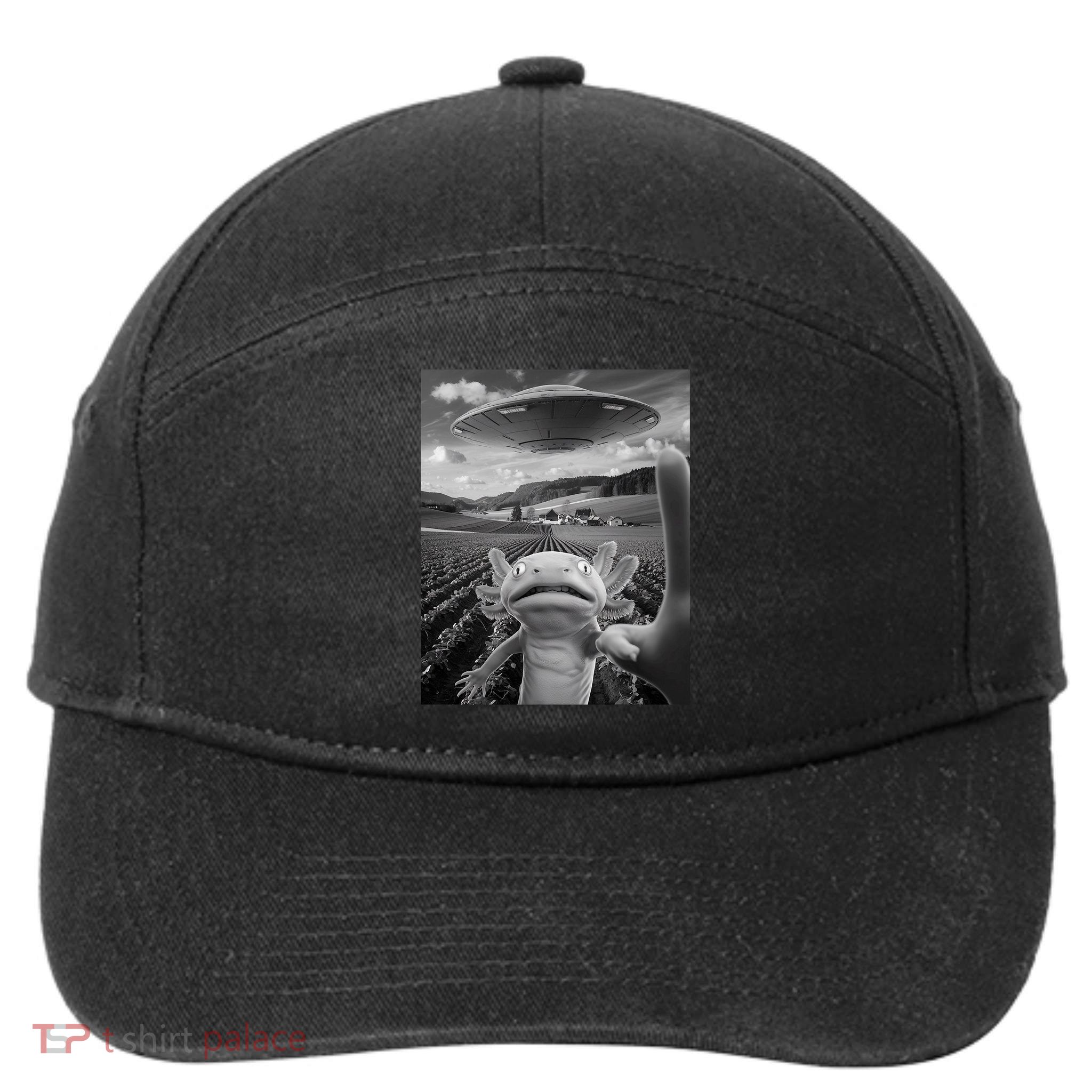 Axolotl Selfie With Alien UFO Funny Axolotl Gifts For Women 7-Panel Snapback Hat