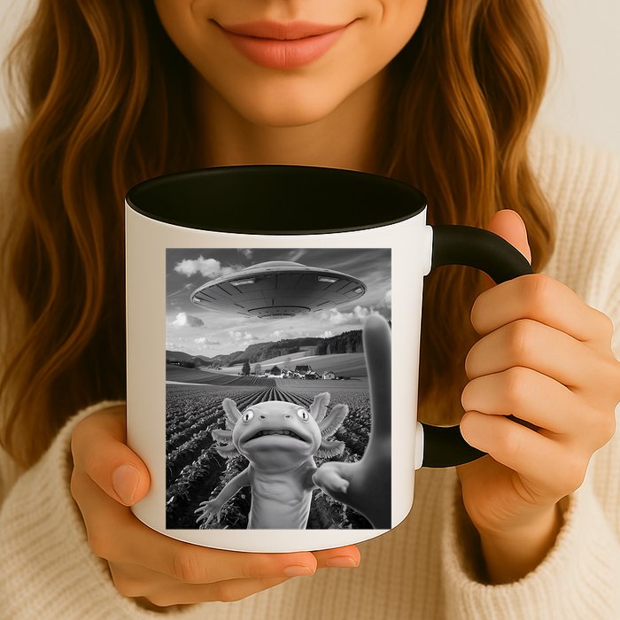 Axolotl Selfie With Alien UFO Funny Axolotl Gifts For Women Mug