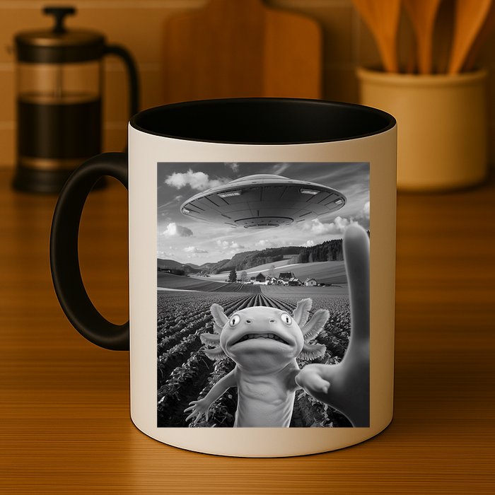 Axolotl Selfie With Alien UFO Funny Axolotl Gifts For Women Mug