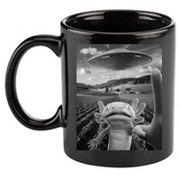 Axolotl Selfie With Alien UFO Funny Axolotl Gifts For Women 11oz C Handle Ceramic Mug
