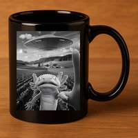 Axolotl Selfie With Alien UFO Funny Axolotl Gifts For Women 11oz C Handle Ceramic Mug