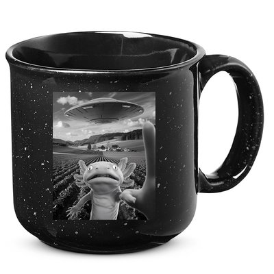 Axolotl Selfie With Alien UFO Funny Axolotl Gifts For Women 15oz Campfire Ceramic Mug