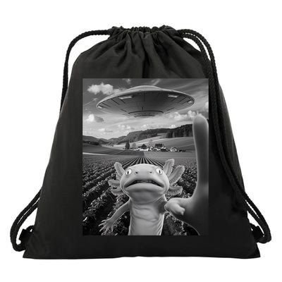 Axolotl Selfie With Alien UFO Funny Axolotl Gifts For Women Drawstring Bag