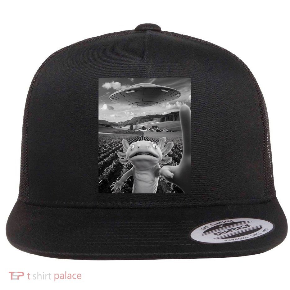 Axolotl Selfie With Alien UFO Funny Axolotl Gifts For Women Flatbill Hat
