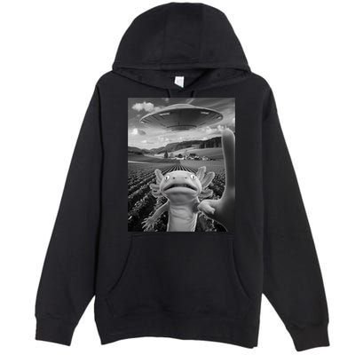 Axolotl Selfie With Alien UFO Funny Axolotl Gifts For Women Premium Pullover Hoodie
