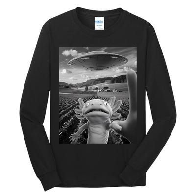 Axolotl Selfie With Alien UFO Funny Axolotl Gifts For Women Tall Long Sleeve T-Shirt