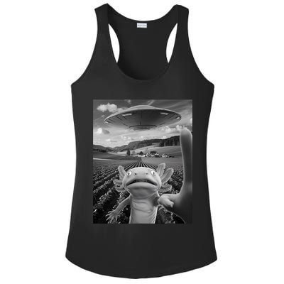 Axolotl Selfie With Alien UFO Funny Axolotl Gifts For Women Ladies PosiCharge Competitor Racerback Tank