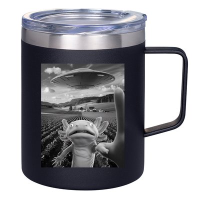 Axolotl Selfie With Alien UFO Funny Axolotl Gifts For Women 12oz Stainless Steel Coffee Mug