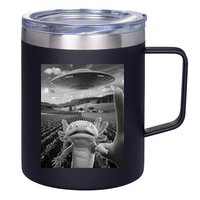 Axolotl Selfie With Alien UFO Funny Axolotl Gifts For Women 12oz Stainless Steel Coffee Mug