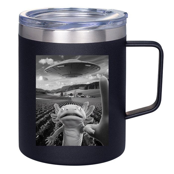 Axolotl Selfie With Alien UFO Funny Axolotl Gifts For Women 12oz Stainless Steel Coffee Mug