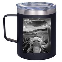 Axolotl Selfie With Alien UFO Funny Axolotl Gifts For Women 12oz Stainless Steel Coffee Mug