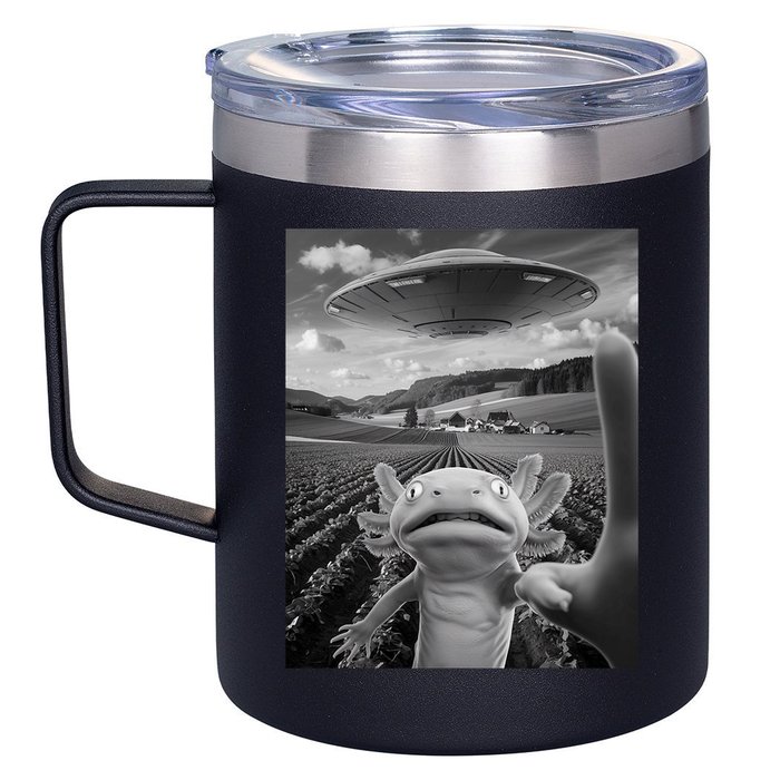 Axolotl Selfie With Alien UFO Funny Axolotl Gifts For Women 12oz Stainless Steel Coffee Mug