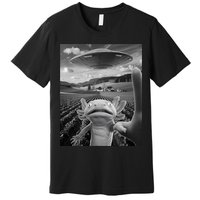 Axolotl Selfie With Alien UFO Funny Axolotl Gifts For Women Premium T-Shirt