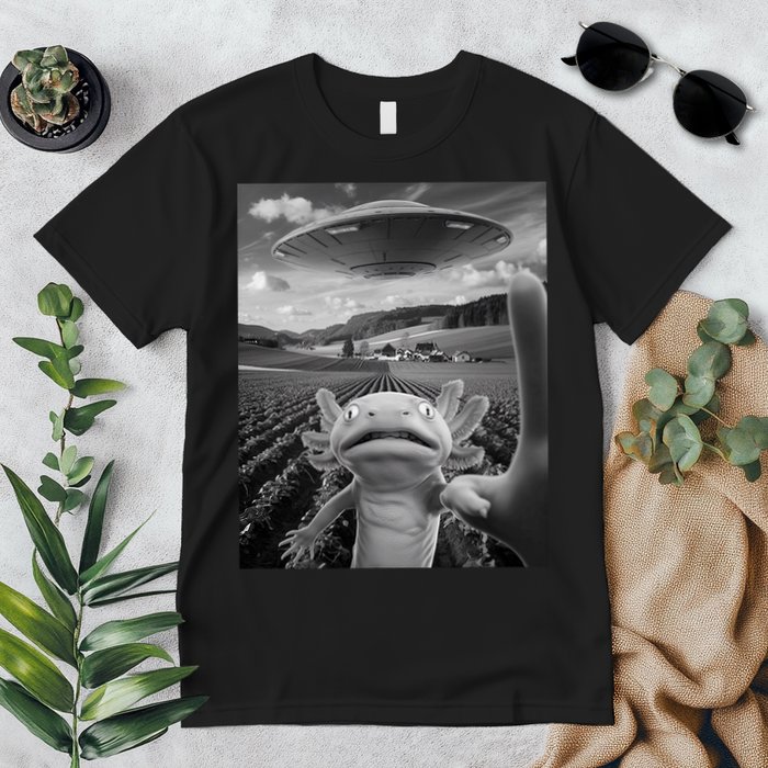 Axolotl Selfie With Alien UFO Funny Axolotl Gifts For Women Premium T-Shirt