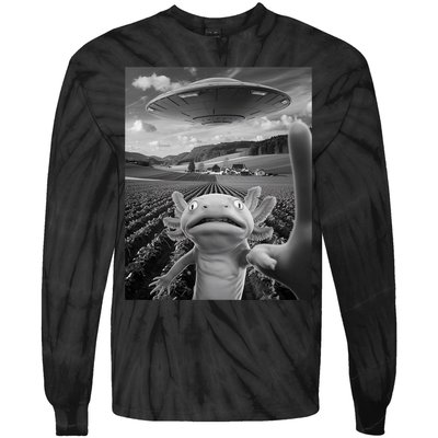 Axolotl Selfie With Alien UFO Funny Axolotl Gifts For Women Tie-Dye Long Sleeve Shirt
