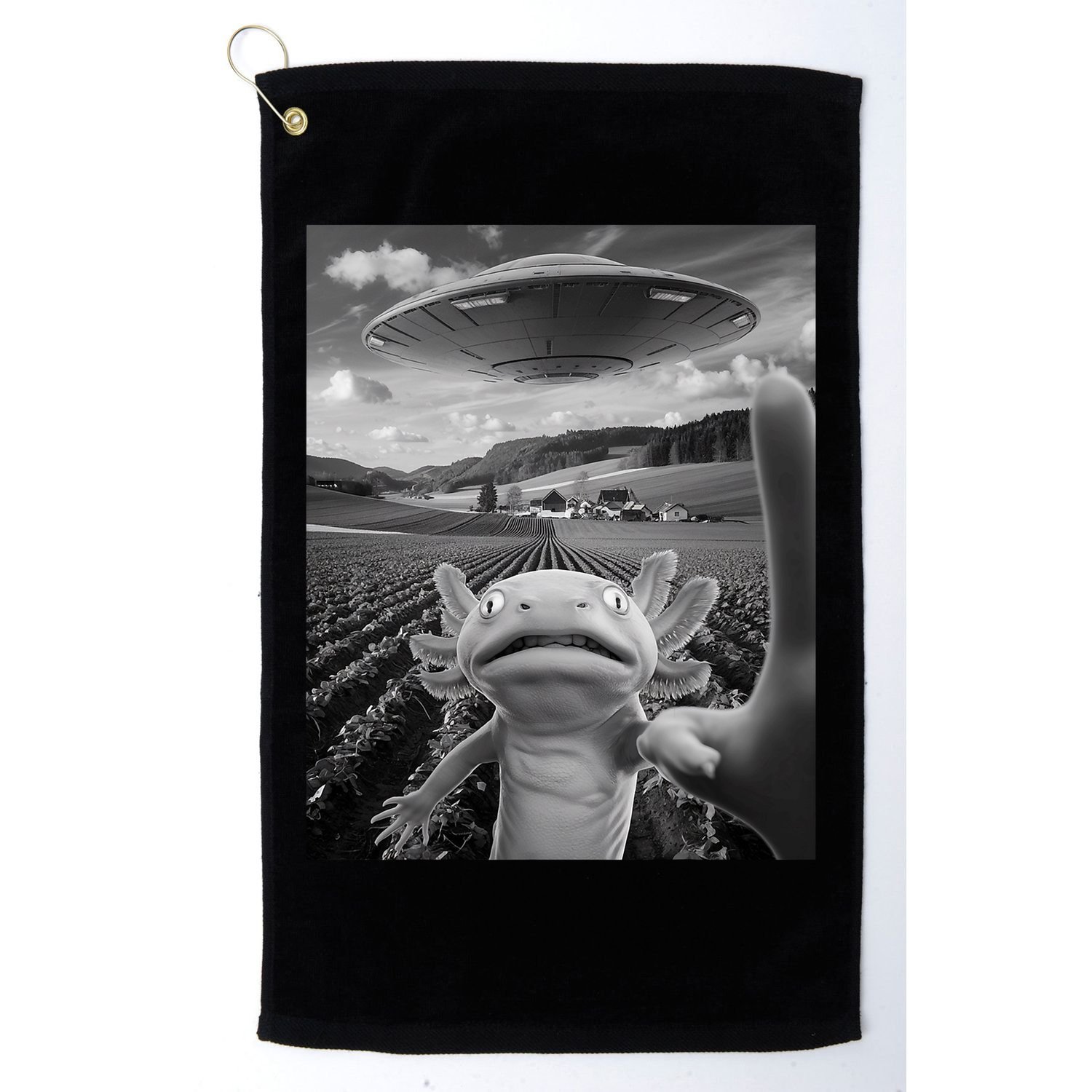 Axolotl Selfie With Alien UFO Funny Axolotl Gifts For Women Golf Towel