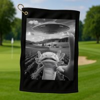 Axolotl Selfie With Alien UFO Funny Axolotl Gifts For Women Golf Towel