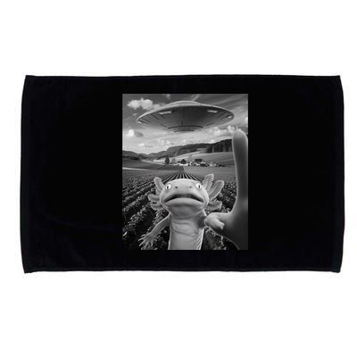 Axolotl Selfie With Alien UFO Funny Axolotl Gifts For Women Microfiber Hand Towel
