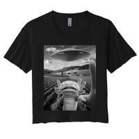 Axolotl Selfie With Alien UFO Funny Axolotl Gifts For Women Women's Crop Top Tee