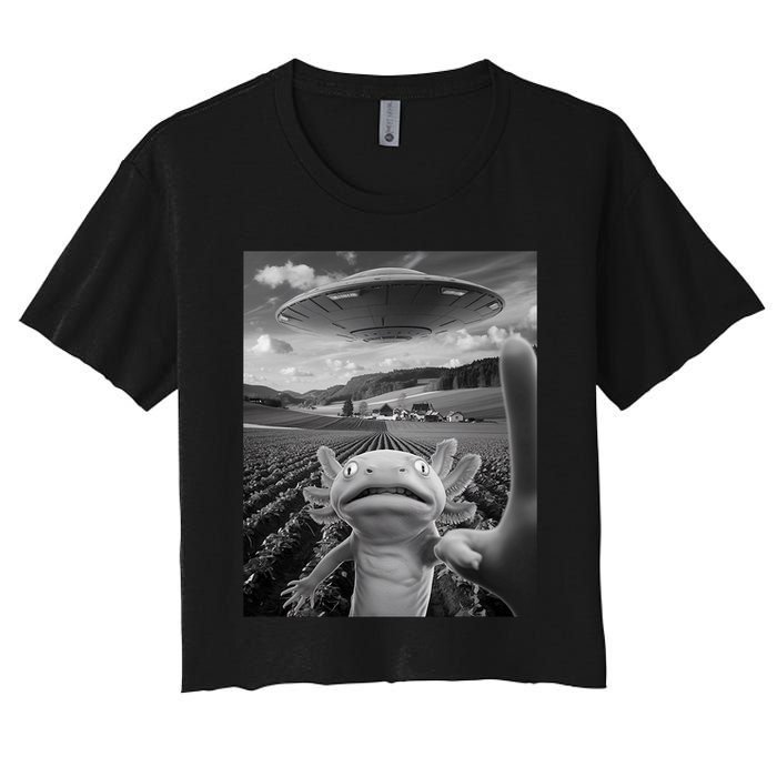 Axolotl Selfie With Alien UFO Funny Axolotl Gifts For Women Women's Crop Top Tee