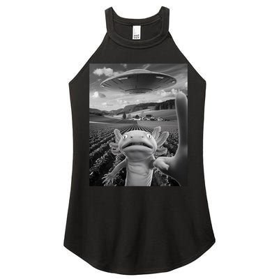 Axolotl Selfie With Alien UFO Funny Axolotl Gifts For Women Women's Perfect Tri Rocker Tank