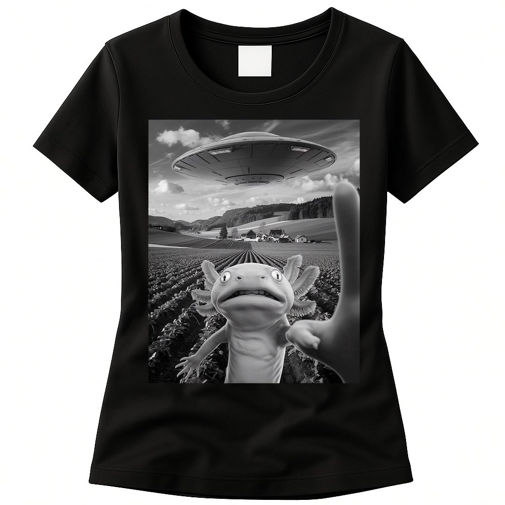 Axolotl Selfie With Alien UFO Funny Axolotl Gifts For Women Womens T-Shirt