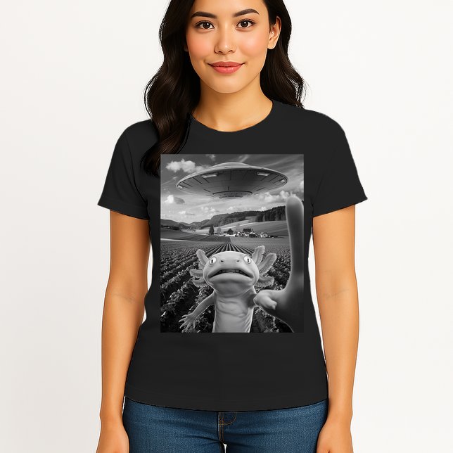 Axolotl Selfie With Alien UFO Funny Axolotl Gifts For Women Womens T-Shirt