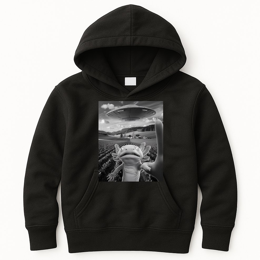 Axolotl Selfie With Alien UFO Funny Axolotl Gifts For Women Kids Hoodie